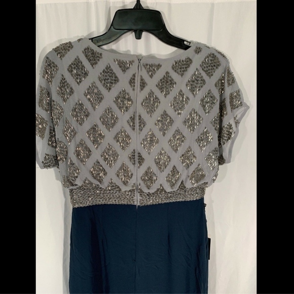 NWT Adrianna Papell‎ Beaded Colorblock Blouson Gown Silver Navy [SZ 6P ] #G497 - Picture 7 of 8